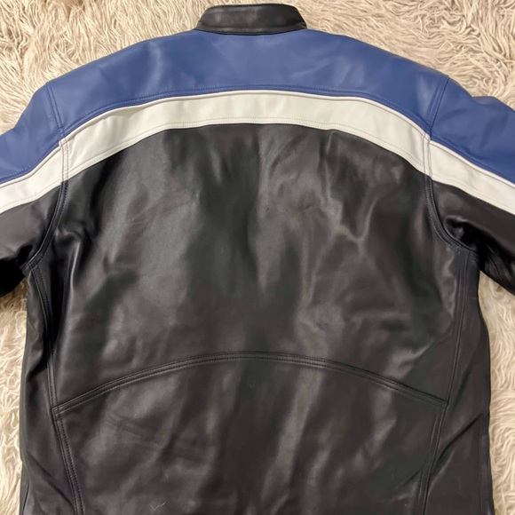 MBD ~ Colorblock Lamb Leather Jacket - Black, White, and Blue - Picture 4 of 6